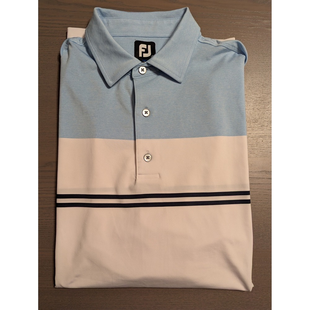 FootJoy Mens Large ProDry Golf Polo Williamsburg National Blue White Colorblock